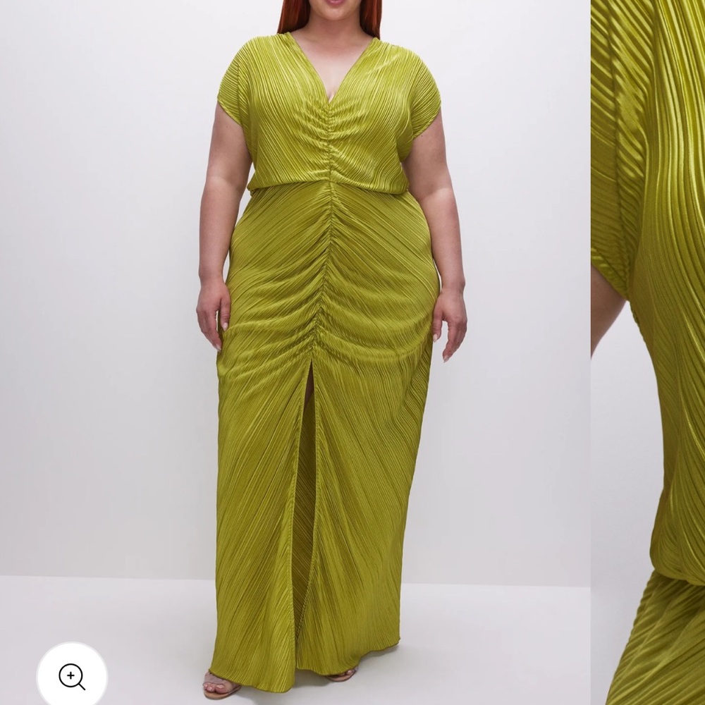 Good American ALWAYS FITS PLISSÉ MAXI DRESS sz L/XL or 3/4 in GA sizing. Green